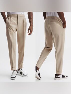 Reiss Shield Cropped Drawstring Trousers in Stone Size 32 $225